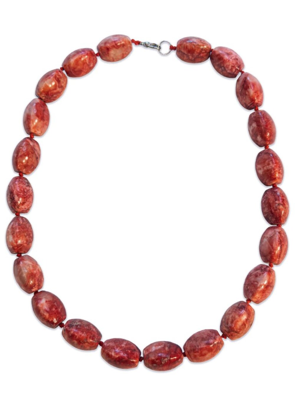 Rare Red Pink Cream Rhodonite Cut Bead Knotted Cord Necklace